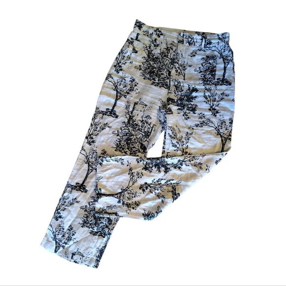 Joie White Black Printed 100% Linen High Rise Wide Leg Pants Size 8 - Picture 2 of 14